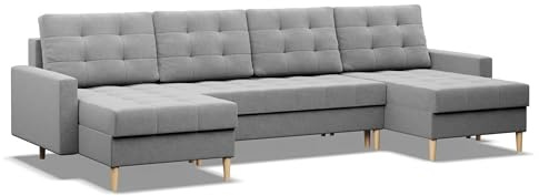 Mebligo - Ecksofa mit Schlaffunktion und Bettkasten Elma, U-Sofa, Sofa U Form (BxTxH) 294 x 140 x 88 cm, Grau (Lux 32)