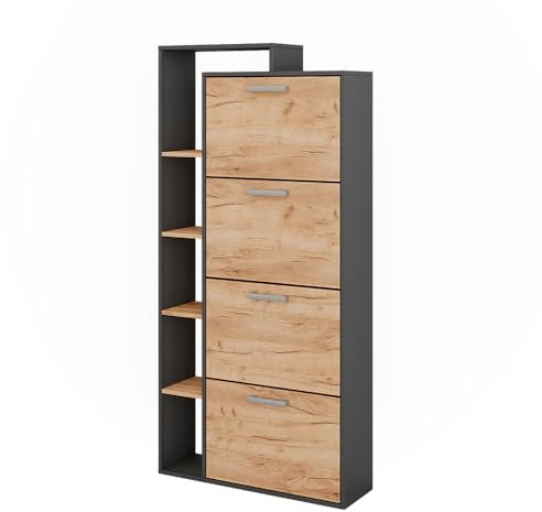 Vicco Schuhkipper Orlando, Goldkraft Eiche/Anthrazit, 80 x 166.1 cm mit 4 Fächern