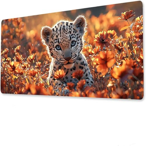 léopard Mouse Pad Mat, Tapis de Souris Gaming XXL 1600x800x4mm, sous-Main Bureau Gamer, Tapis Table Joueur sans Couture Extra Large, Base antidérapante, Clavier Preuve de l'eauusine O-5