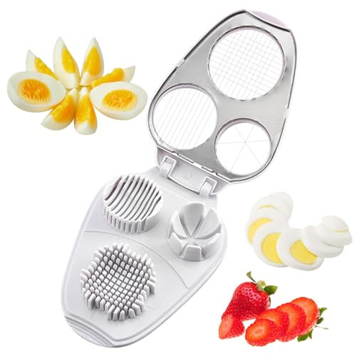 TECHEEL Tagliauova 3 in 1, in acciaio inox, tagliauova, lavabile in lavastoviglie, per uova, funghi, fragole, frutta morbida