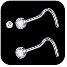 AceFun G23 Titanium Nose Stud,silver l shape Nose Piercing Stud Corkscrew for Women 20g Titanium Nose Studs 1.5mm 2mm 2.5mm 3mm CZ l shaped Nose Stud Diamond nose piercing stud for Women Men