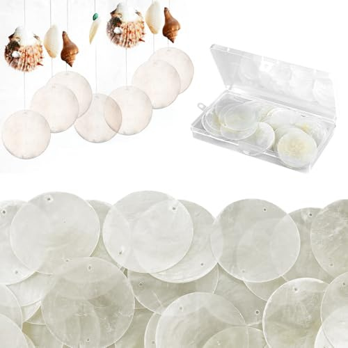 MERVYNGLYNNHUNTER 50 Stücke Muscheln Perlmutt Scheiben mit Loch zum Basteln Muschelscheiben Muschel Girlande Muschelvorhang Fenster Windspiel Türvorhang Muschelplättchen Mittelmeer Deko