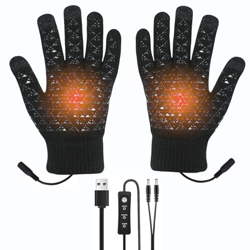 USB Heated Gloves for Men Women,Full Finger Adjustable Temperature Heated Hand Gloves,Touch-Screen Grip Cycling Heated Glove, Winter Glove For for Sports Hiking Driving Working Walking (Glue dot)