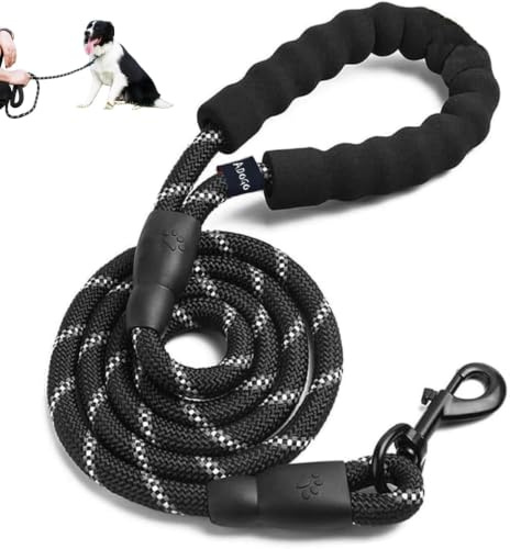 Rope Dog Lead with Soft Padded Handle, Dog Lead for Medium Large Dogs | Reflective Rock Climbing Rope Lead 1.5m, Night Walks & Training, Comfortable Grip Anti-tangle Swivel Clip