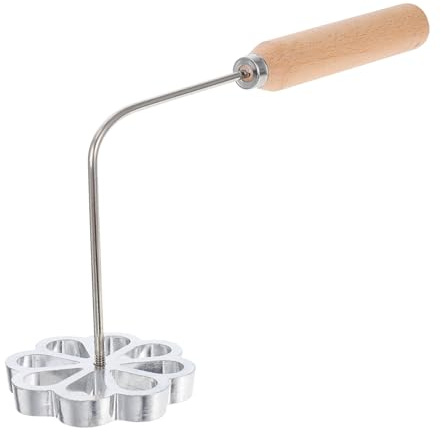 TOYANDONA Stampo antiaderente con manico in legno per snack fritti e gamberetti, durevole, pratico stampo da cucina per cuocere pasta e snack, facile da pulire, colore argento