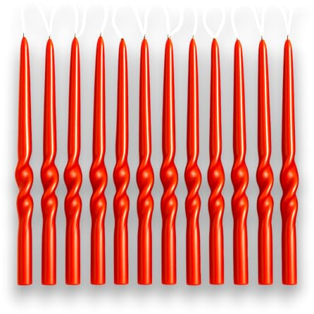 KORAT Candele Natalizie a Spirale 12 Pezzi Candele a Torciglione Lunghe per Decorazioni Natalizie, Tavola di Natale e Feste Candele Decorative Rosse o Bianche, Cera di Alta Qualità (Rossa)