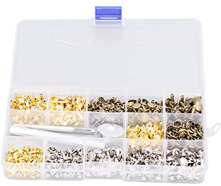 Aramox Kit di Pinze per Punzonatura per Rivetti Doppi 300 Pezzi Kit di Pinze per Punzonatura a Doppia Faccia Strumento di Perforazione per Pelle in Rame con Perforatore, Ordinamento Facile e