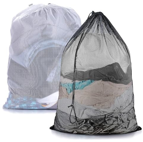 2 Pezzi Bolsas de Malla para Lavandería,60 x 90 cm Bolsa Organizadora para Lavadora,Reutilizables Bolsas Grandes de Red con Cordón con Cierre para Viajes,Ropa Grande,Fundas Nórdicas,Juguetes y Mantas