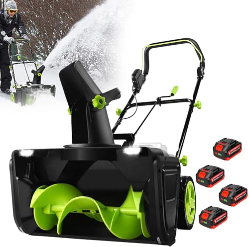 Pala para Nieve con Cable De 20 Pulgadas, Quitanieves De 2 X 20 V con Luces Led Duales, Conducto Giratorio De 180°, Anchura De Limpieza De 50 Cm Y Profundidad De 25 Cm, Máquina Quitanieves 4-Battery