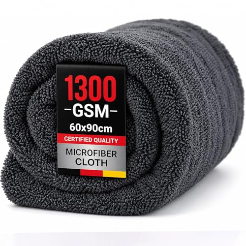 Trockentuch Dusche 60x90 cm 1300 GSM grau | Saugstarkes Mikrofasertuch Fusselfrei, kratzerfrei, abgerundete Fasern | Extra groß für Auto, Motorrad, Fahrrad | Premium Trockentuch