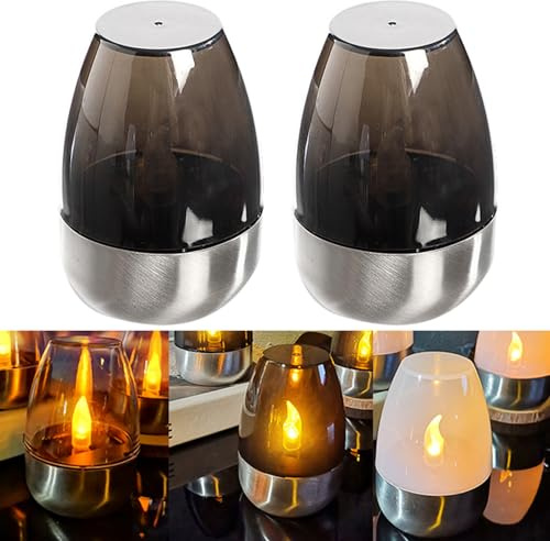 2 Stück Solar Power Tea Lights Outdoor Flameless Flicker, Solar Teelichter für Außen, Flammenlose Flackern Solar LED Kerzen Outdoor Wasserdicht Dusk To Dawn Solarkerzen für Garten Dekor (Schwarz)