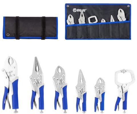 M.J COMFY-LIFE 6 Piece Locking Jaw Pliers Set, Heavy Duty Vice Grip Locking Pliers Kit with Curved Jaw & Long Nose, Adjustable Grip with Quick Release, Non-Slip Handle Hand Tools for DIY Repair