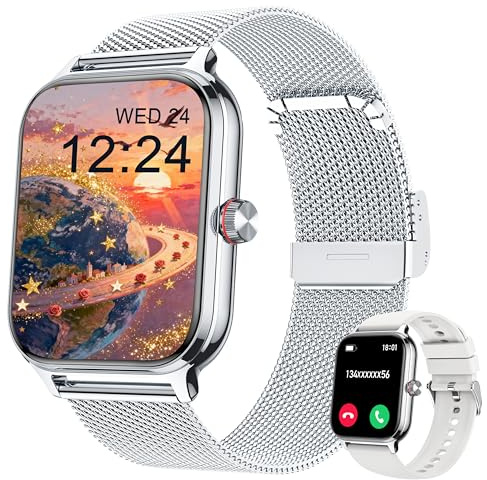 LODIMEKE Montre Connectée Appel Tension Artérielle Fréquence Cardiaque Sommeil, pour Apple Samsung Xiaomi & Android Phones, 1.96'' AI 100+ Sports, IP67 Podomètre Calculatrice Femme Homme