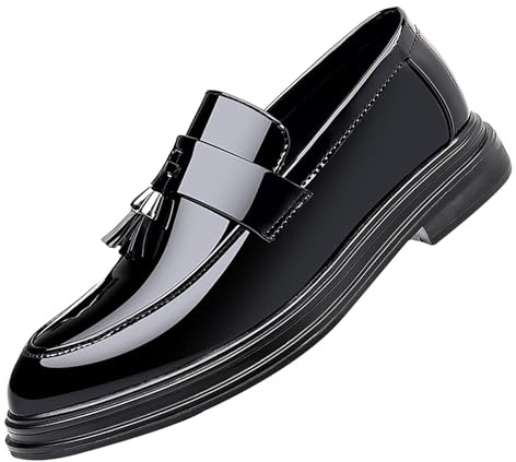 Mocassini da uomo lucidi con nappa, suola grossa, scarpe eleganti e casual alla moda, per feste e uso quotidiano, Nero , 40 2/3 EU