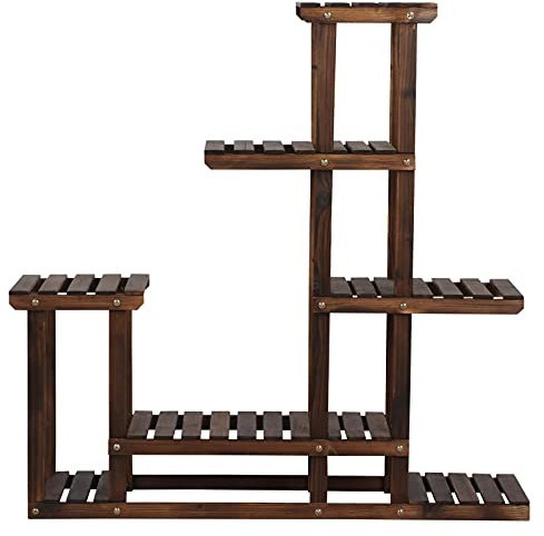 Yaheetech Blumenregal Pflanzentreppe 6 stufen Blumentreppe Holz klappbar Blumenleiter Pflanzleiter für Innen Wohnzimmer Balkon 97 x 25 x 96 cm dunkelbraun
