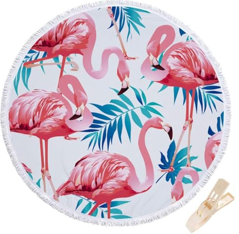 Morbuy Serviette de Plage Ronde Flamant, Drap de Plage la Tapisserie Housse de Canapé Châle Yoga Mat Nappe Tapis de Pique-Nique Portable 150cm en Tissu éponge Ultra-Doux
