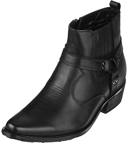 CALTO Herren-Schuhe, unsichtbar, höhensteigend, Premium-Leder, Cowboy-Reißverschluss, 8,3 cm größer, braun