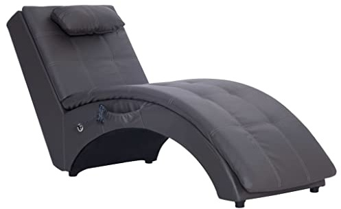 vidaXL Massage Chaiselongue mit Kissen Grau Kunstleder