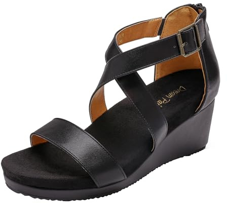 DREAM PAIRS Women's Open Toe Buckle Ankle Strap Summer Platform Wedge Sandals,Size 7,Black/Pu,NINI-2