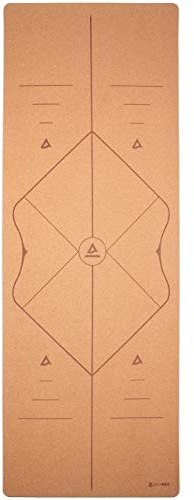Yogamatte Kork 3mm - Rutschfest - Comfort Line Alignment - 66cm breit mit Hilfslinien - Vegan, nachhaltig und recycelbar - Natürliche Yogamatte aus Kork & Kautschuk inklusive Yogatasche