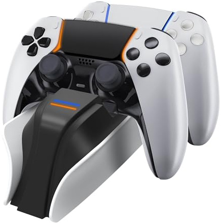 Snakebyte PS5 Twin:Charge 5 - PlayStation 5 Charging Station for DualSense Controller, Charger kit for 2 Wireless Controllers Including Type-C Cable, LED Charge Status Display, PS5 Design, White
