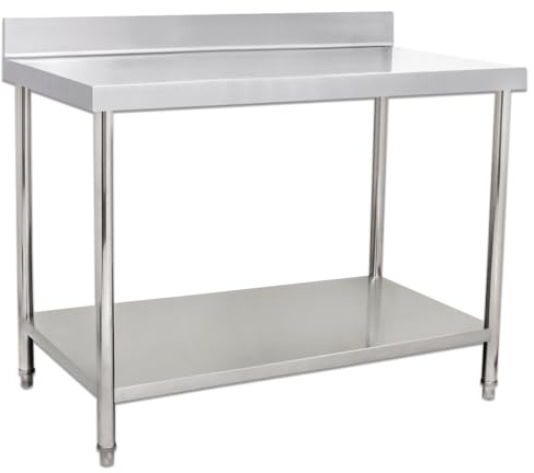 Beeketal 'BA120a' Gastronomie Edelstahl Arbeitstisch 120 x 60 cm mit Aufkantung, Tisch bis 120 kg belastbar, Profi Gastro Küchentisch mit extra großer unteren Ablagefläche und justierbaren Stellfüßen