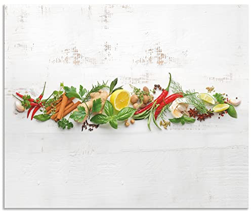 ARTland Spritzschutz Küchenrückwand aus Alu für Küche Herd Spüle Motiv 60x50 cm (BxH) Ernährung & Genuss Lebensmittel Gewürz Fotografie Weiß Kräuter und Gewürze U1RK