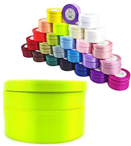 Satinband Schleifenband Dekoband Band Bastelband Geschenkband Nähband Zierband Satin (Neon-Gelb, 6)