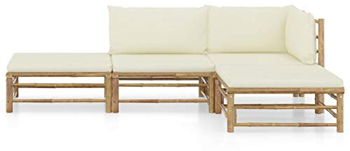 Tidyard Garten-Lounge-Set mit Cremeweißen Kissen - Bambus Sitzgruppe Garnitur für Balkon und Terrasse