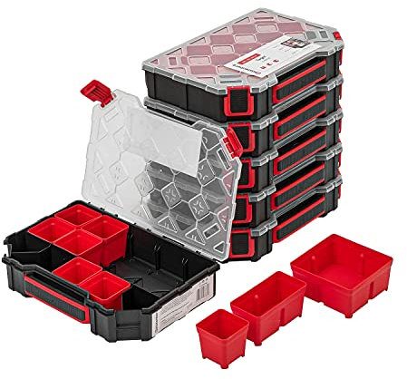 6 cassette degli attrezzi assortite per la conservazione di piccoli oggetti, con coperchio trasparente, con scomparti estraibili