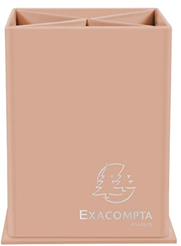 Exacompta 67861D Stiftehalter Aquarel aus extra starkem Karton mit 4 Fächern, perfekt für Homeoffice und Schule, Pastellfarbe Koralle, Stifteköcher Stiftebox Organizer Schreibtischbox