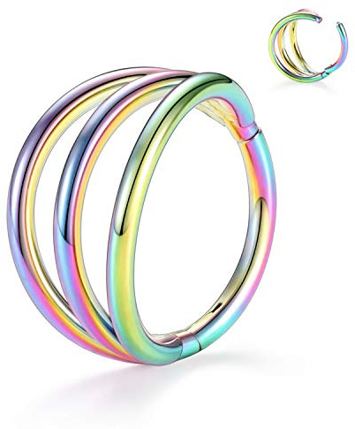 AROWRO Septum Clicker Nasenringe Triple Open Stack Conch Daith Piercing Schmuck Knorpelohrring Hoop Chirurgenstahl Conch Daith Helix Rook Lobe Ohrring 18G 16G