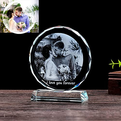 guf Cadre photo en cristal personnalisé gravé sur bloc de verre pour le cadeau de mariage commémoratif de la Saint-Valentin, pour petite amie, mari, épouse, amis, parents