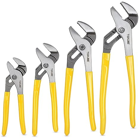 TOPLINE 4-piece Tongue and Groove Joint Pliers Set with Dipped Handles, Groove Joint Pliers Set Included 12-Inch, 10-Inch, 8-Inch and 6-Inch, Ideal for Basic Home Repair and General Applications