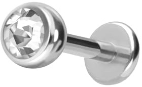 PIERCINGLINE Chirurgenstahl Labret Stecker KRISTALL Piercing Lippe Ohr Nase Farb & Größenauswahl