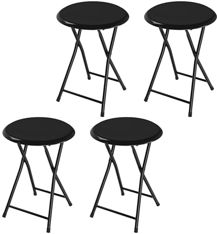 Lavish Home Folding Bar Stool - Set of 4 Heavy-Duty 18-Inch Stool - 225lb Capacity and Padded Seats for Dorm, Recreation or Game Room (Black)