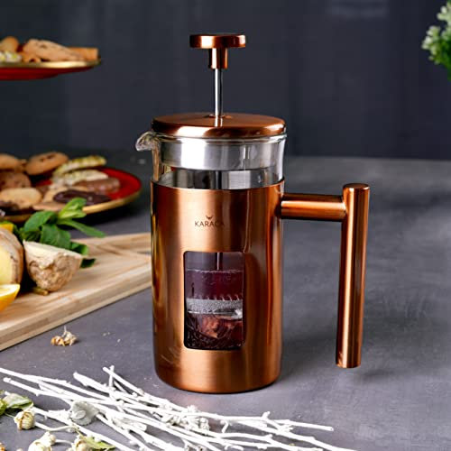 Karaca Borosilicate Glass Copper French Press 350 ml Kaffee French Press, French Press Kaffee, Kaffeepresse für Zuhause, Coffee Press
