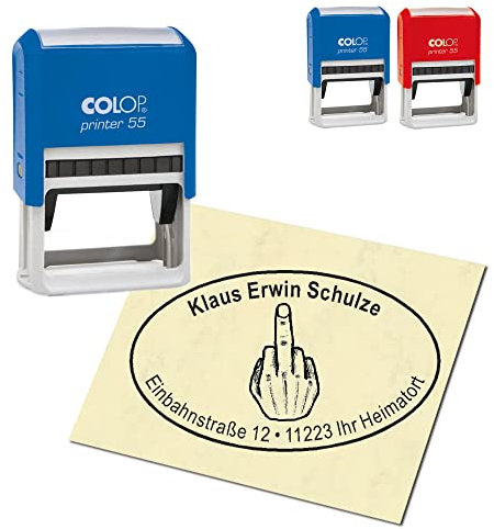 Adressstempel personalisiert Stempel - Stinkefinger Mann - oval 59 x 39 mm Automatikstempel als Firmenstempel Namensstempel Bürostempel