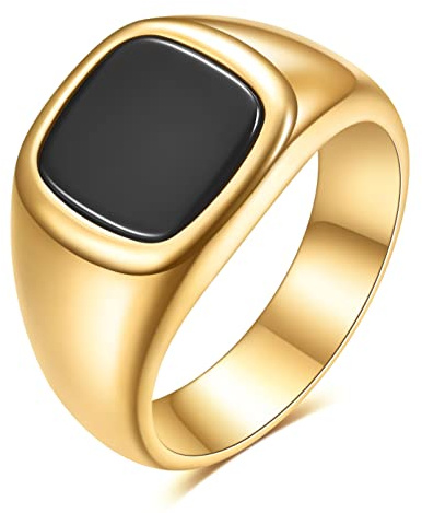 MYNENEY 14K Gold/Silver/Black Plated Square Signet Ring Anillos De Hombre Statement Classical Wedding Rings Band for Men