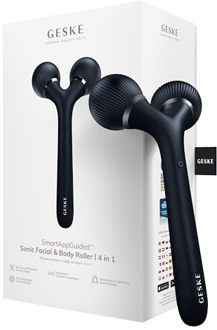 GESKE | SmartAppGuided™ Sonic Facial & Body Roller | 4 in 1 | Derma Roller | Gerät für Gesicht und Körper | Professioneller Gesichtsroller | Strafft und definiert Körper und Gesicht | SmartAppGuided™ | Professioneller Gesichtsroller zur Straffung und Definition von Gesicht und Körper