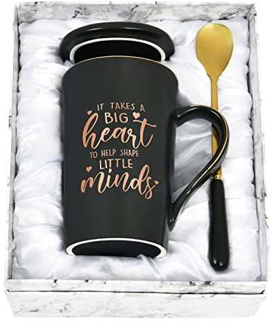 Joymaking Marble Pink 14Oz Mug - Teacher Appreciation Gift - It Takes a Big Heart to Shape Little Minds - Handmade - Exquisite Box