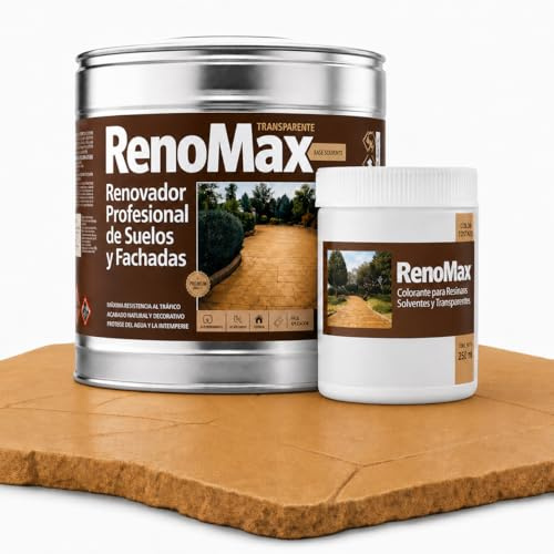RENOMAX - Resina Hormigon Impreso y Superficies Porosas Al Disolvente + Tinte Hormigon Impreso Color Tostado, 2L Cubre hasta 20m² | Repara y Protege Suelos,Fachadas | Fácil de Aplicar, Garantía 5 Años