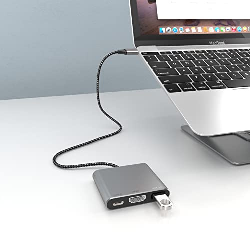 Battony USB C Multiport AV Adapter with 4K HDTV Output USB 3.0 Port, 50cm Braided Cable & USB-C Fasting Charging Port,Compatible for MacBook Pro Air M1 M2 Pad Pro iMac and Other Type C Devices