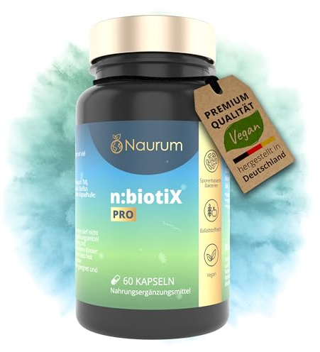 NAURUM® n:biotiX Pro | 60 laborgeprüfte Kapseln | Bakterien Kulturen Komplex, vegan |Magensaftresistent | ohne Zusätze | Darmbakterien mit Ballaststoffen und Zink | In Deutschland produziert