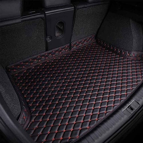 SAANTE Auto Leder Kofferraummatte FüR V-W T-ROC Crossover SUV/T-ROC R-Line, Kofferraum Schutzmatte Teppich Kofferraumwanne Pad Kratzfest rutschfest Innere ZubehöR,D/Black-red