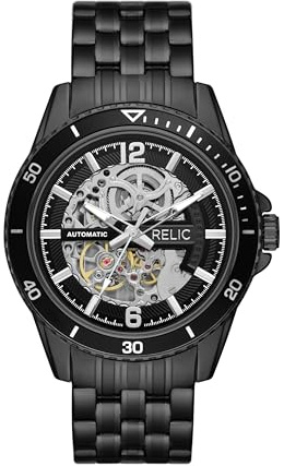 Relic by Fossil Men's Lewis Black Stainless Steel Sport Automatic Bracelet Watch with Skeleton Dial (Model: ZR77336)