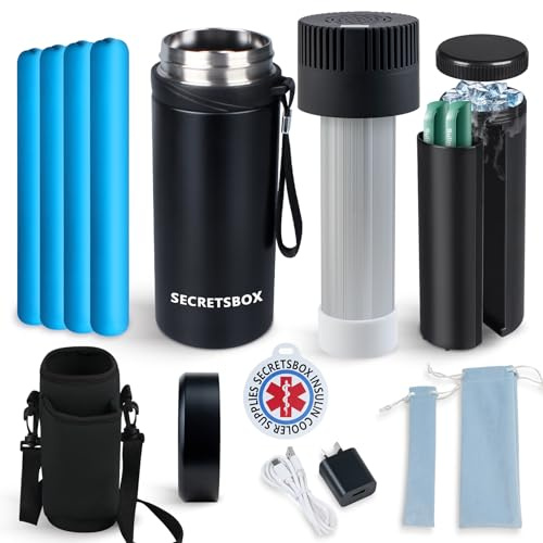 USB Frigo per Insulina da Viaggio 2-8℃, Mini Frigorifero per Medicinali | Portatile Borse per Diabetici Approvate dalla TSA, con 4 Ghiaccio Biogel (Nero)