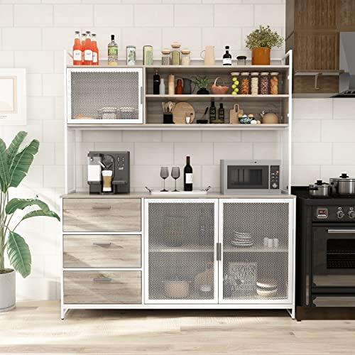 DEZAGCE Armadio da cucina, mobile alto buffet da cucina con 3 ante, vetrina, mobile buffet con 3 cassetti, MDF, stile industriale semplice, 174 x 150 x 40 cm