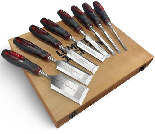LUMBER JACK 8 Piece Wood Chisel Set Bevel Edge Woodworking Carving Heavy Duty Hand Tools High Carbon Steel Blade 1/4 3/8 1/2 3/4 1 & More