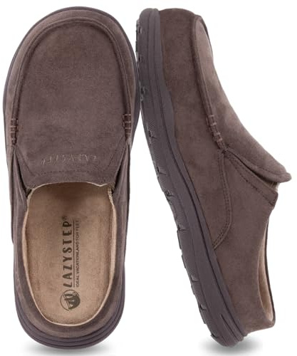 LazyStep Men's McCoy Suede Wide Clog Slipper with Comfort Memory Foam, Slip on Indoor Outdoor House Shoes(2024, Chocolate, Size 11)